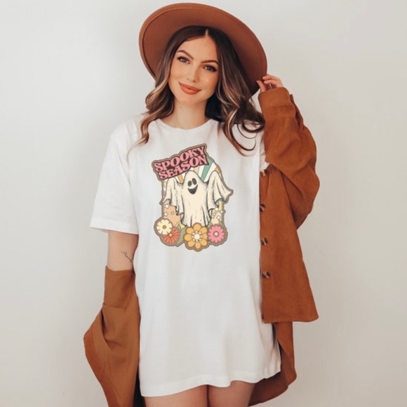 Spooky Season | Boho Ghost Halloween Flower Fall T-Shirt - Picture 2 of 7